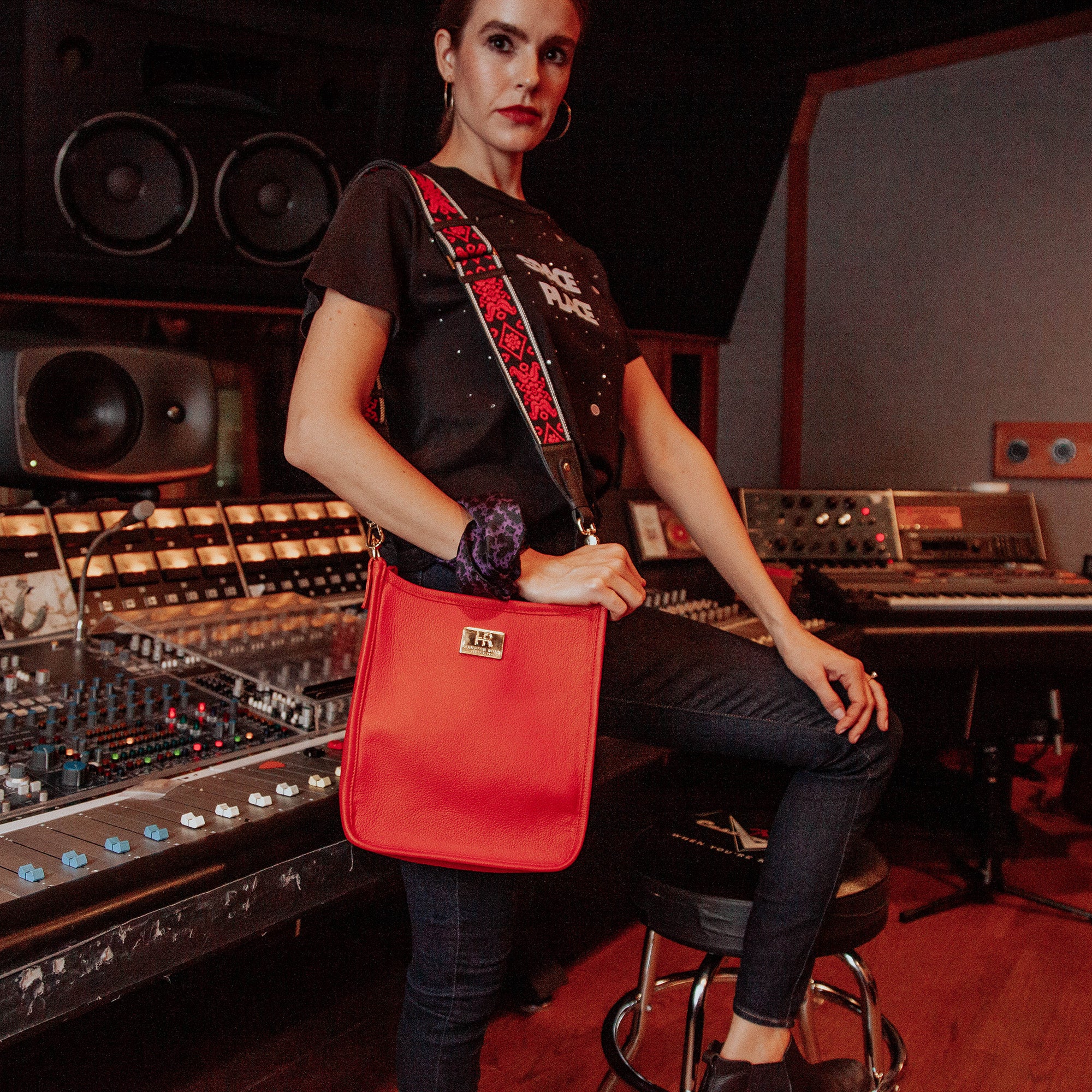 The Harper Guitar Strap Style Bag Strap Red Coral & Pink -  in