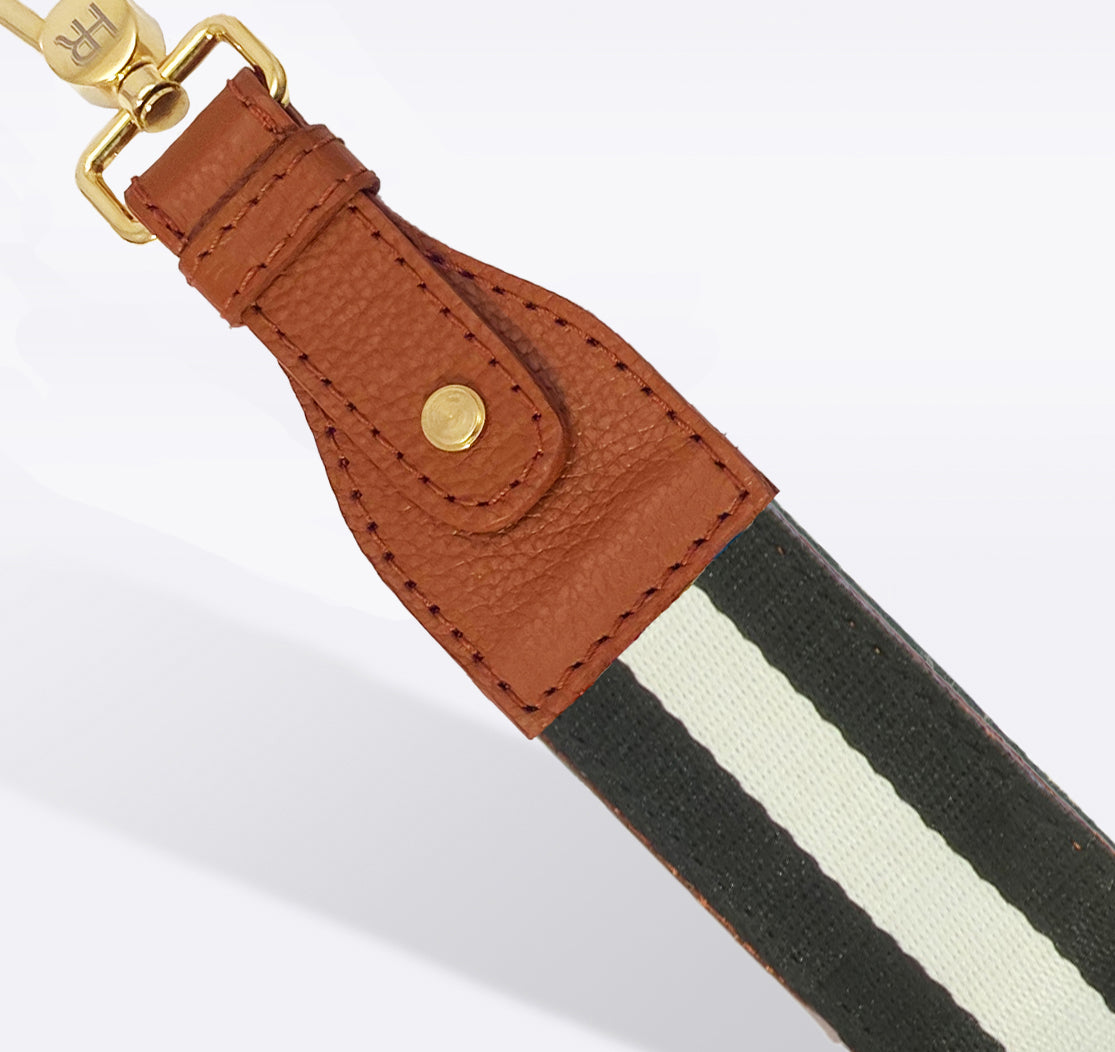 Black & White Striped Purse Strap Closeout Hampton Road Designs Cognac