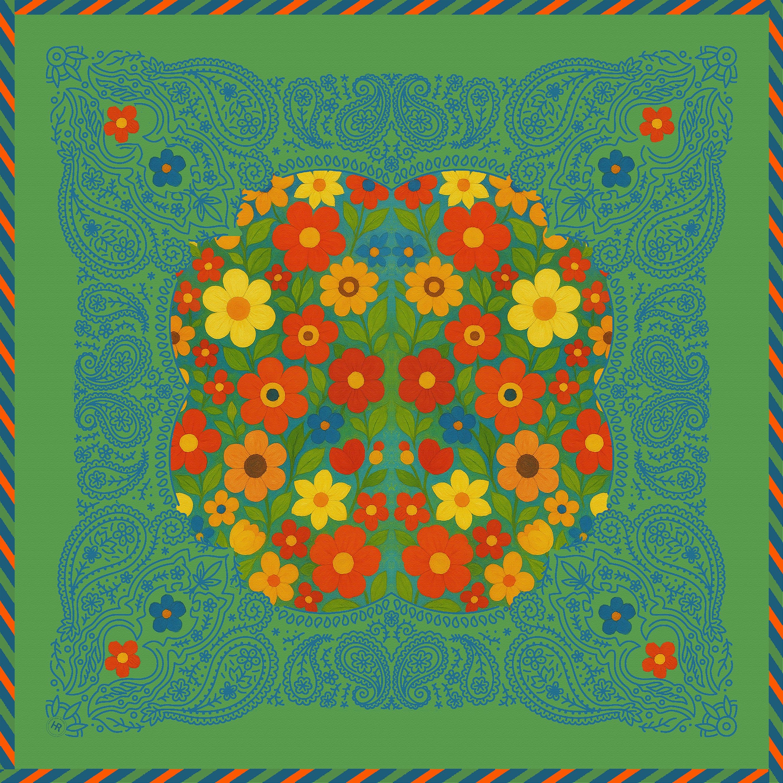 Posies (Green) Bandana Hampton Road Designs