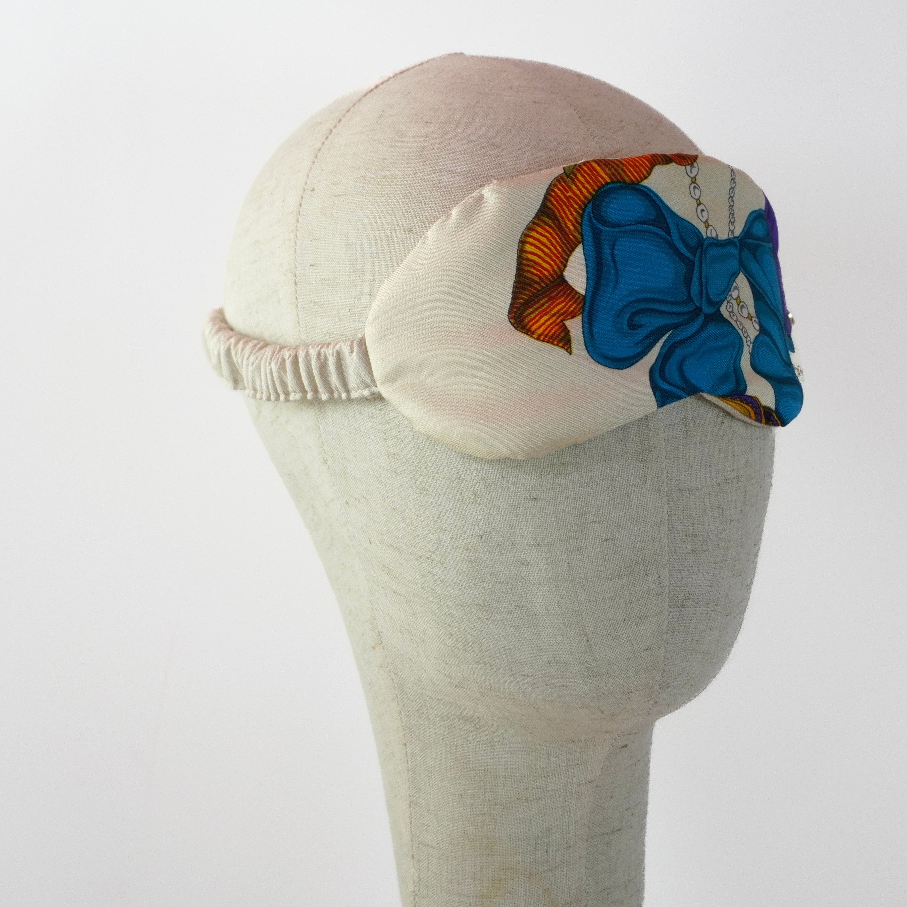 "Ribbons & Pearls" Sleep Mask (Upcycled from Gucci Scarf) Hampton Road Designs