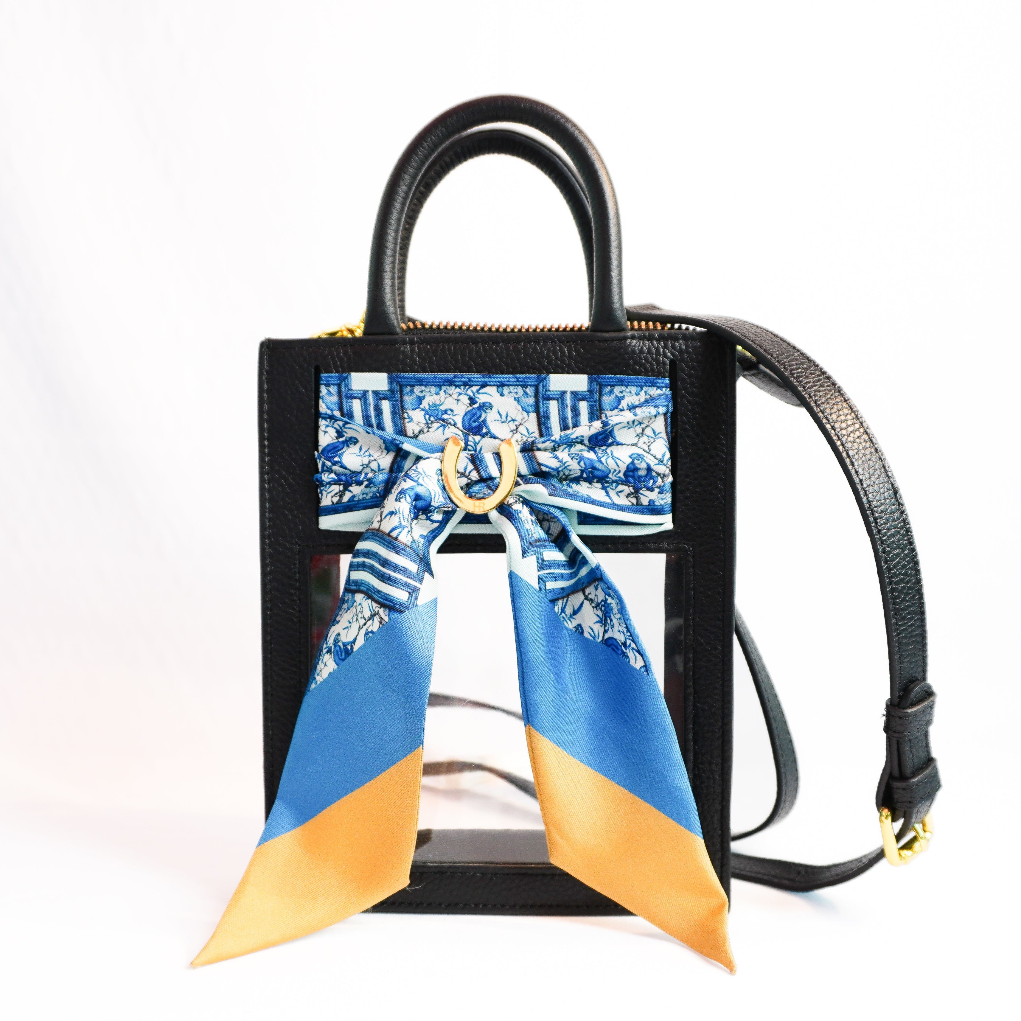 Mini Calista Clear + Blue Chinoiserie Monkeys Twillionaire Mini Calista Clear Hampton Road Designs Black