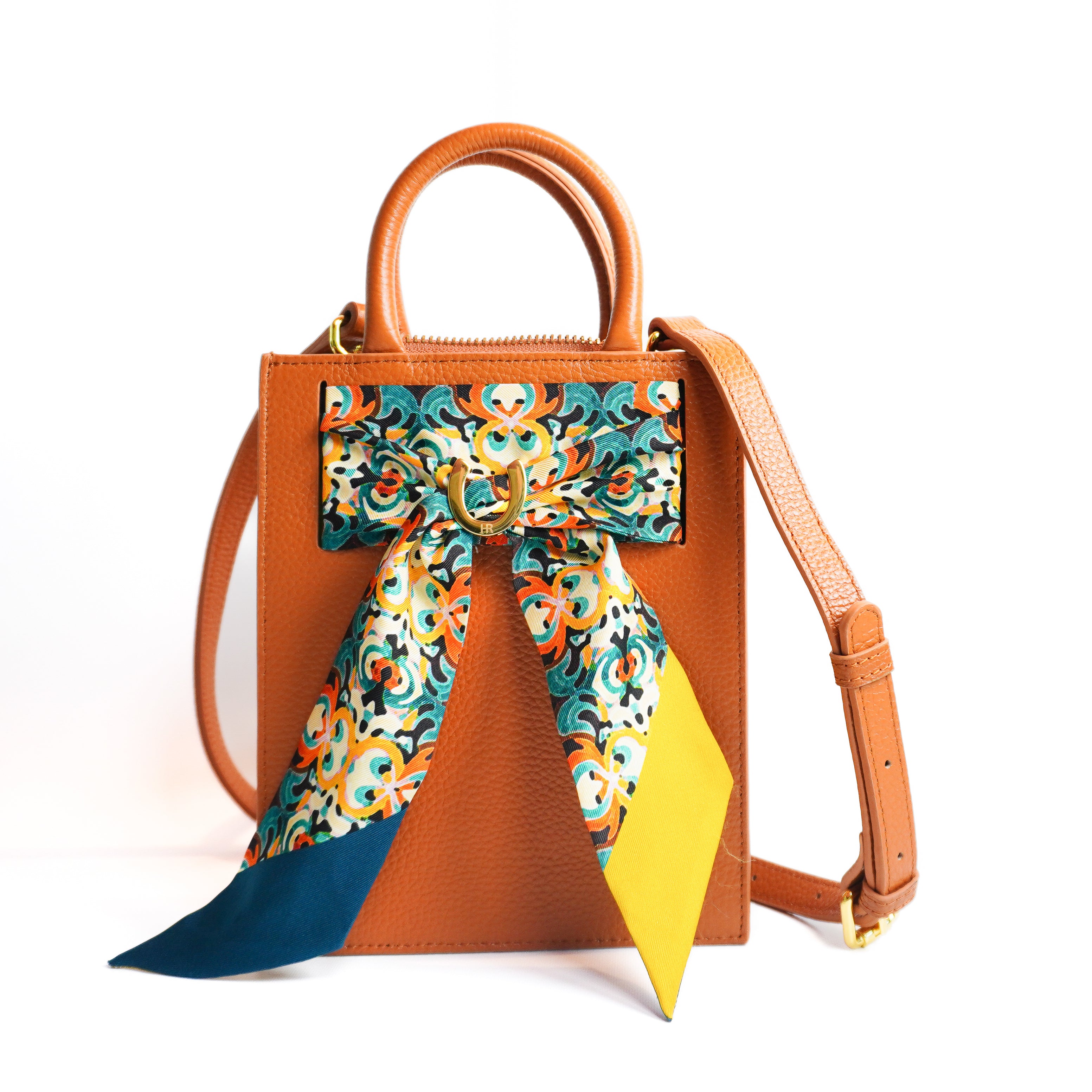 Leather Mini Calista + Teal Kaleidoscope Twillionaire Leather Mini Calista Hampton Road Designs Camel