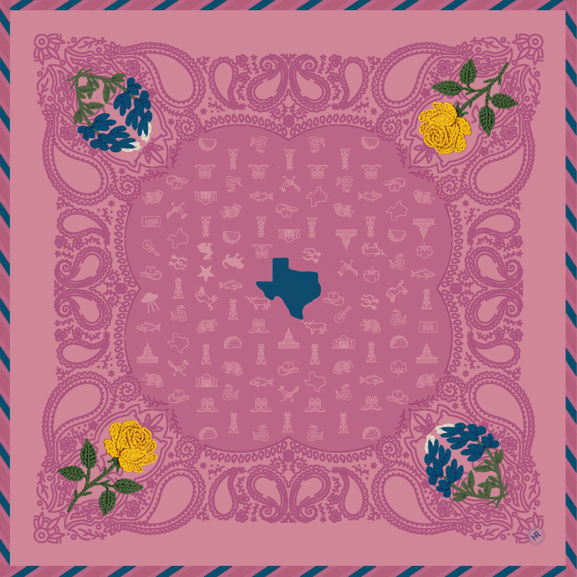 Pink Bandana with Texas Shaped Iconography