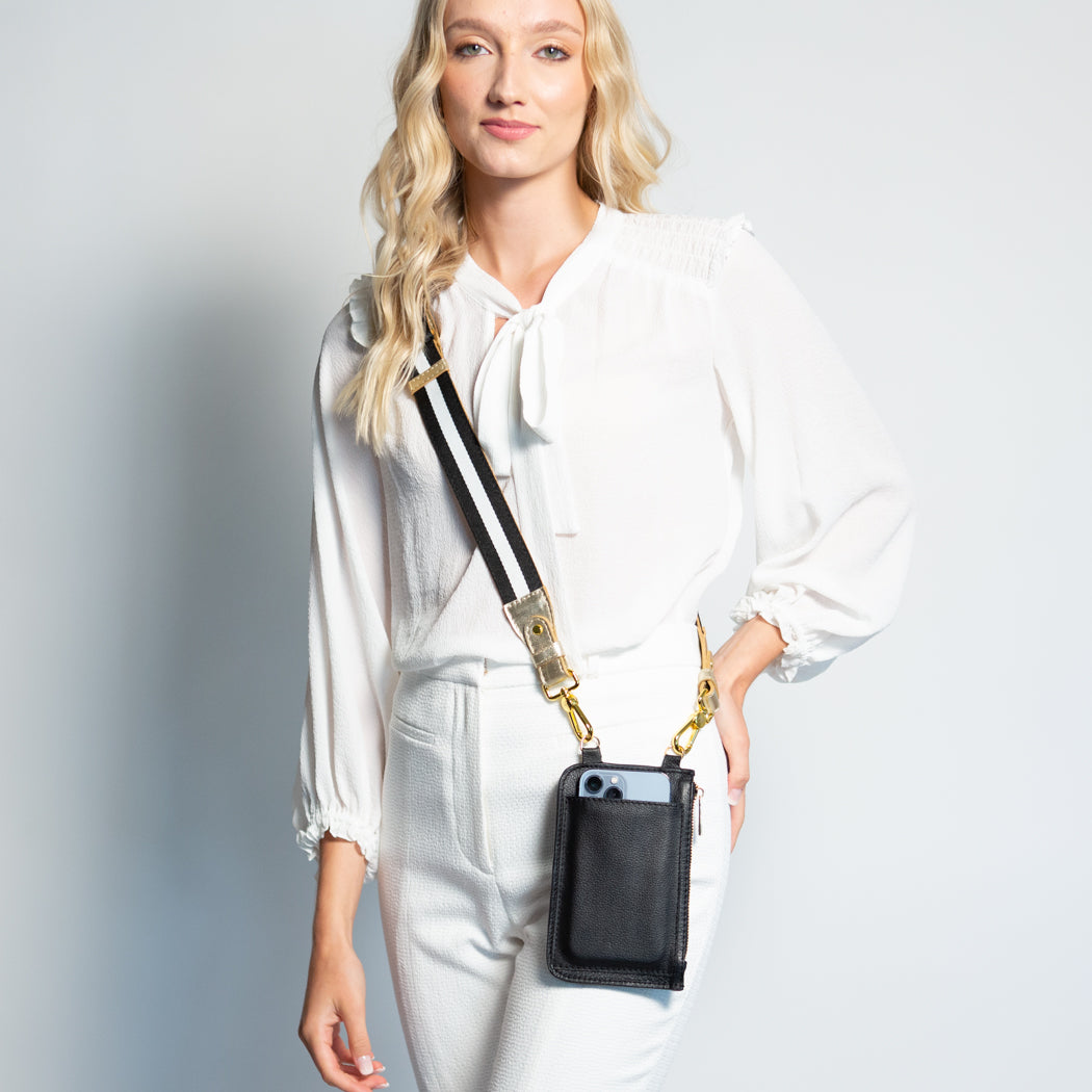 Removable Handbag Strap: Black & White Adjustable Striped Crossbody –  Hampton Road Designs