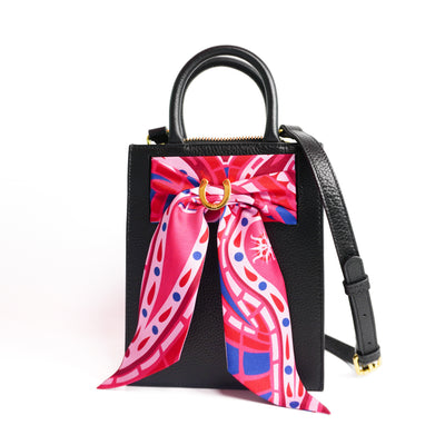 Leather Mini Calista + Fuscia Paisley Twilly Mini Calista Leather Hampton Road Designs Black  