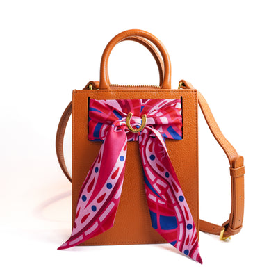 Leather Mini Calista + Fuscia Paisley Twilly Mini Calista Leather Hampton Road Designs Camel  