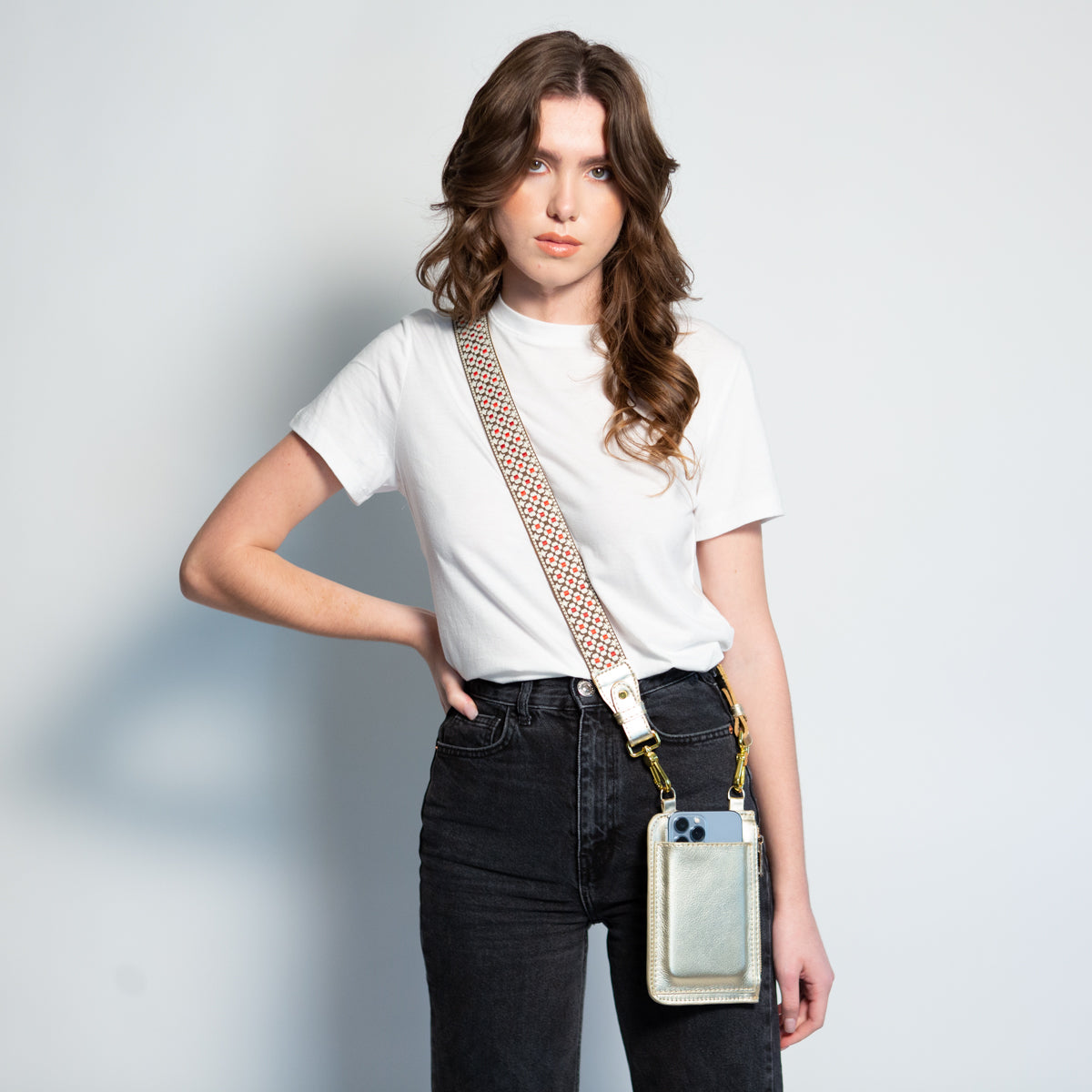 Leather Crossbody Cell Phone Pocket in Gold I Hampton Road Designs