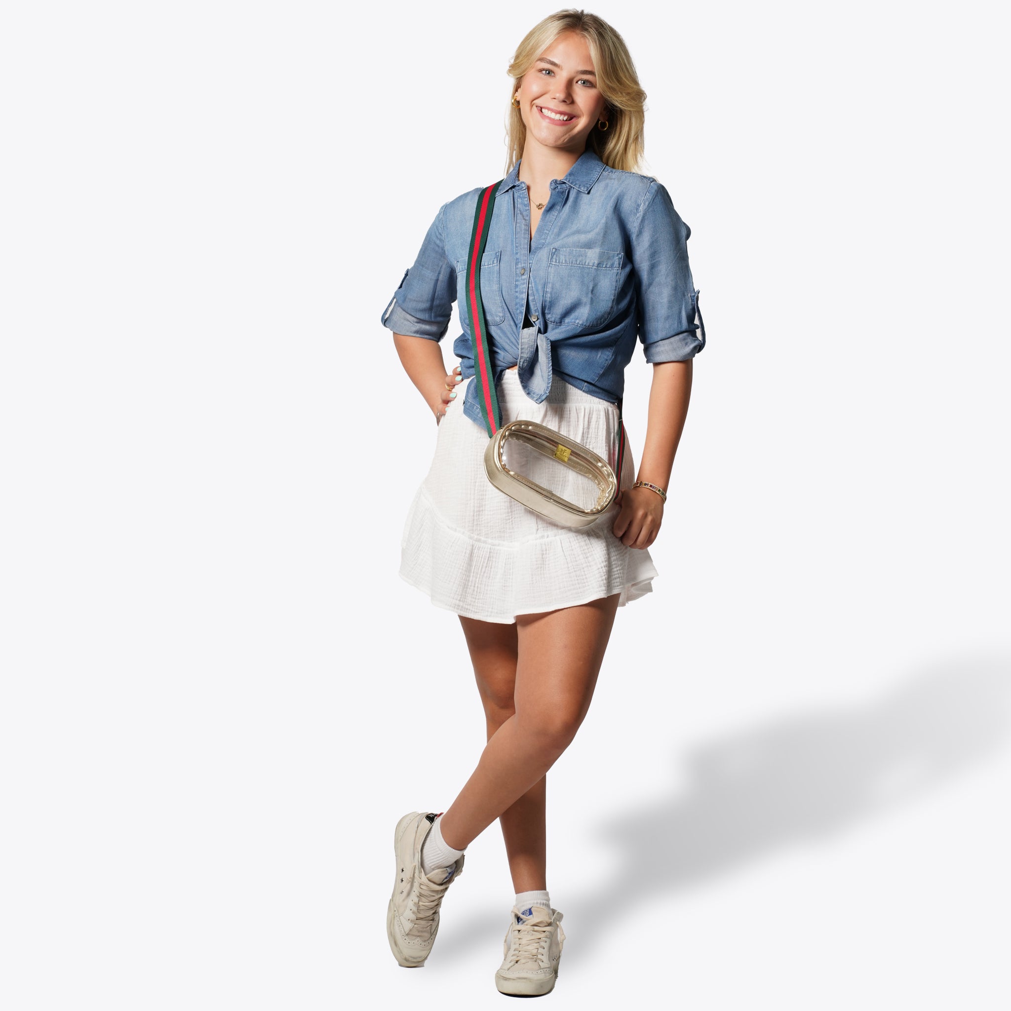 Gold Vinyl Annie + Red and Green Striped Strap Vinyl Annie Bag Hampton Road Designs   