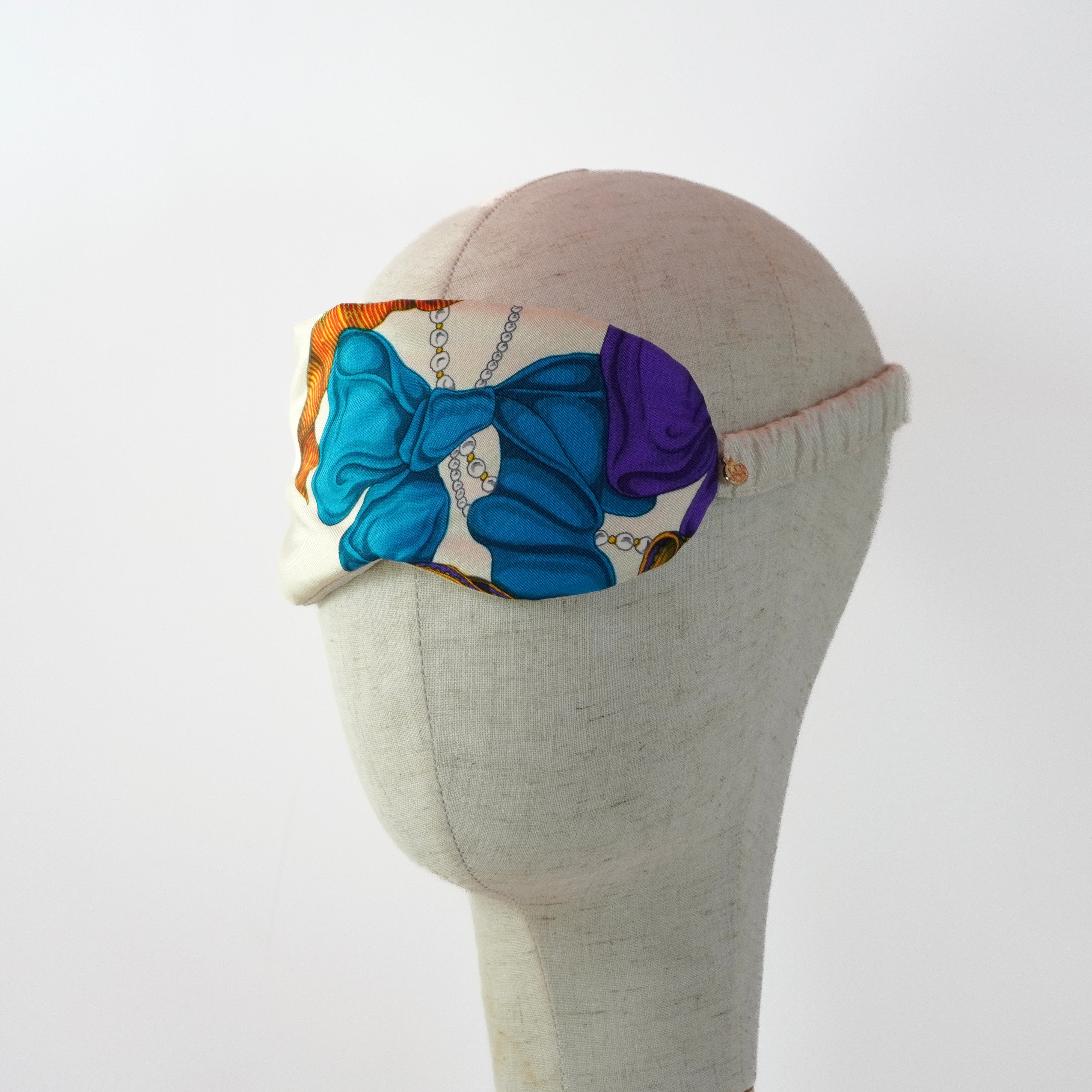 "Ribbons & Pearls" Sleep Mask (Upcycled from Gucci Scarf) Hampton Road Designs