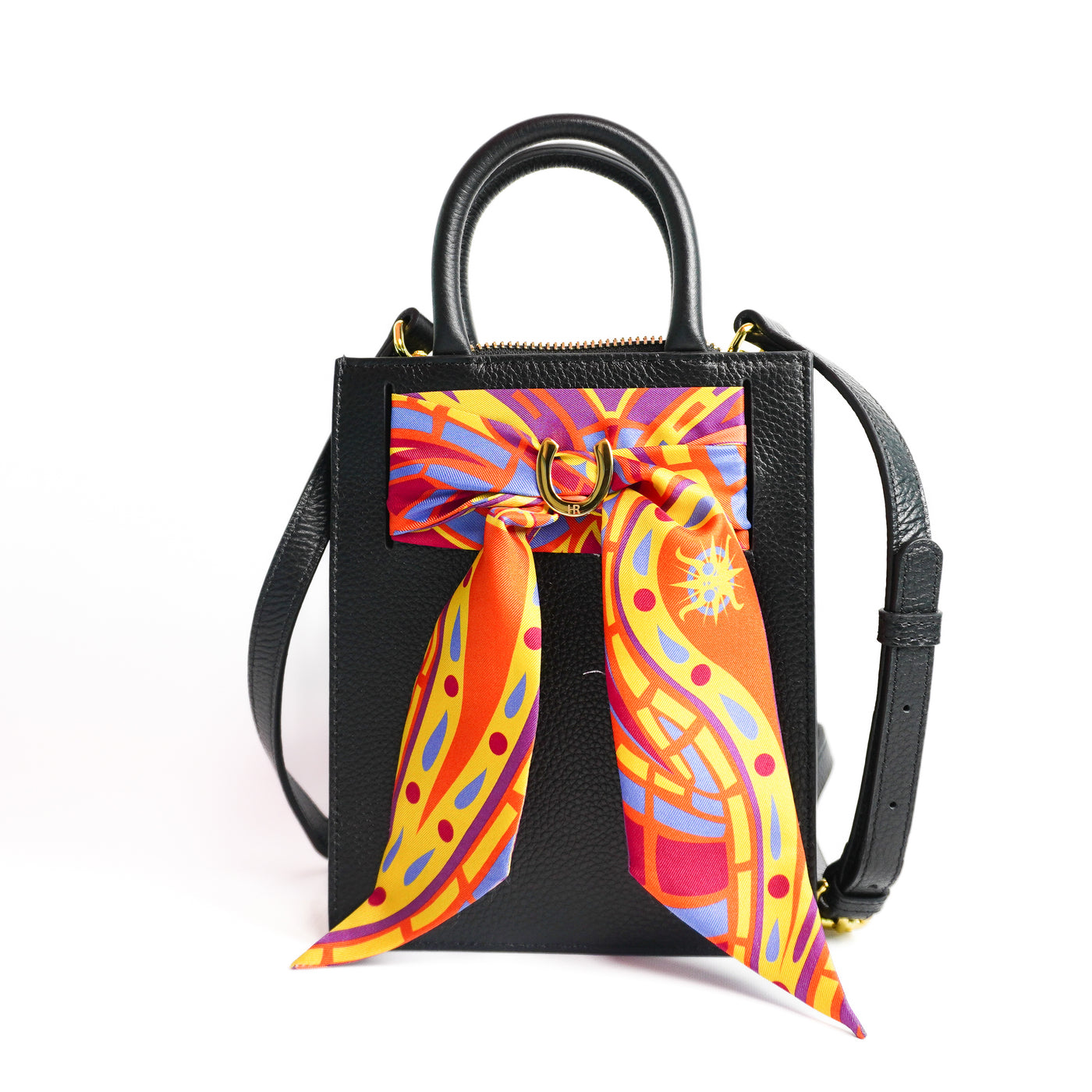 Leather Mini Calista + Orange Paisley Twilly Mini Calista Leather Hampton Road Designs Black  