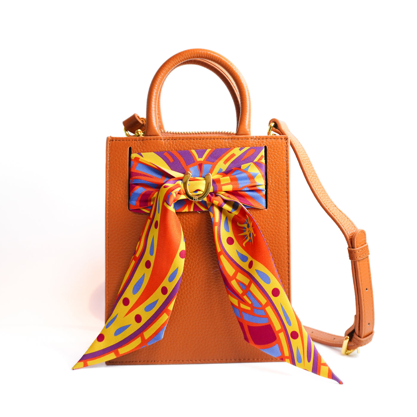 Leather Mini Calista + Orange Paisley Twilly Mini Calista Leather Hampton Road Designs Camel  