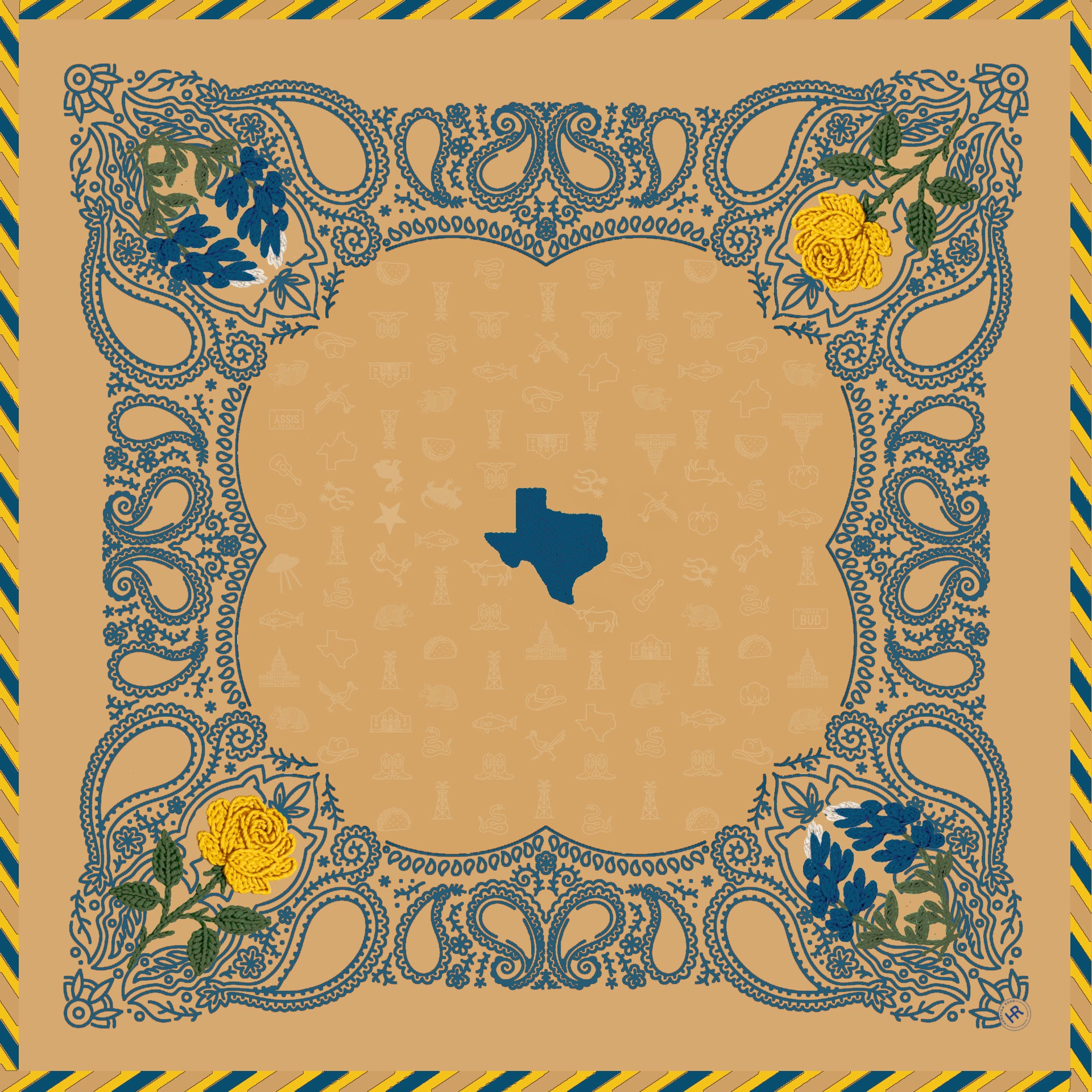 Tan bandana with Texas shaped iconography