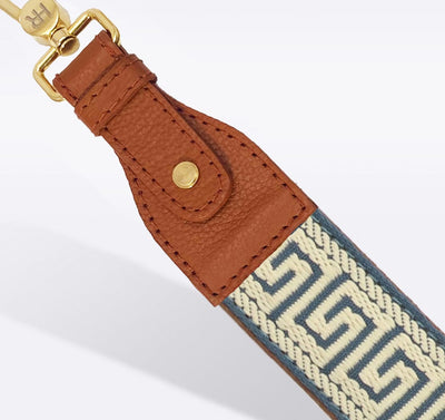 Blue Greek Key Shoulder Bag Strap Shoulder Strap Hampton Road Designs Cognac  