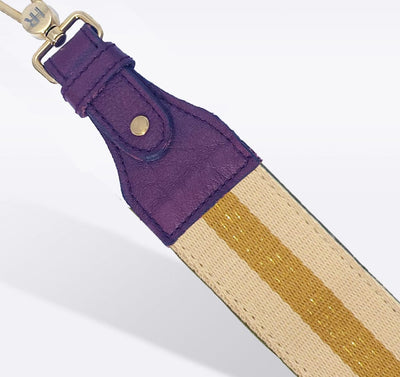 Khaki & Gold Striped Purse Strap Striped Strap Hampton Road Designs Purple  